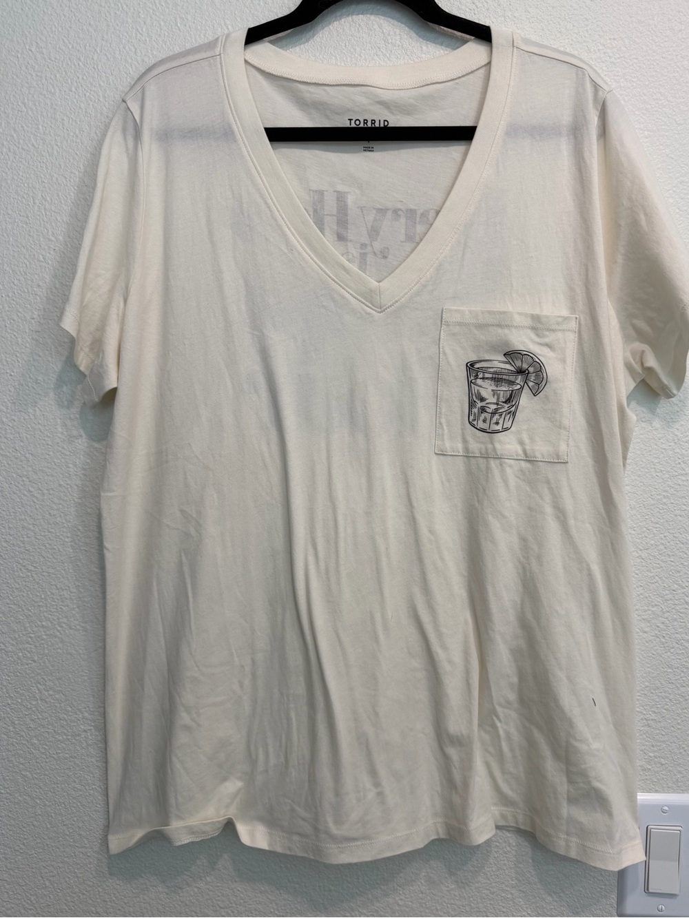 torrid Cream V-Neck Pocket Tee with Drink Graphic